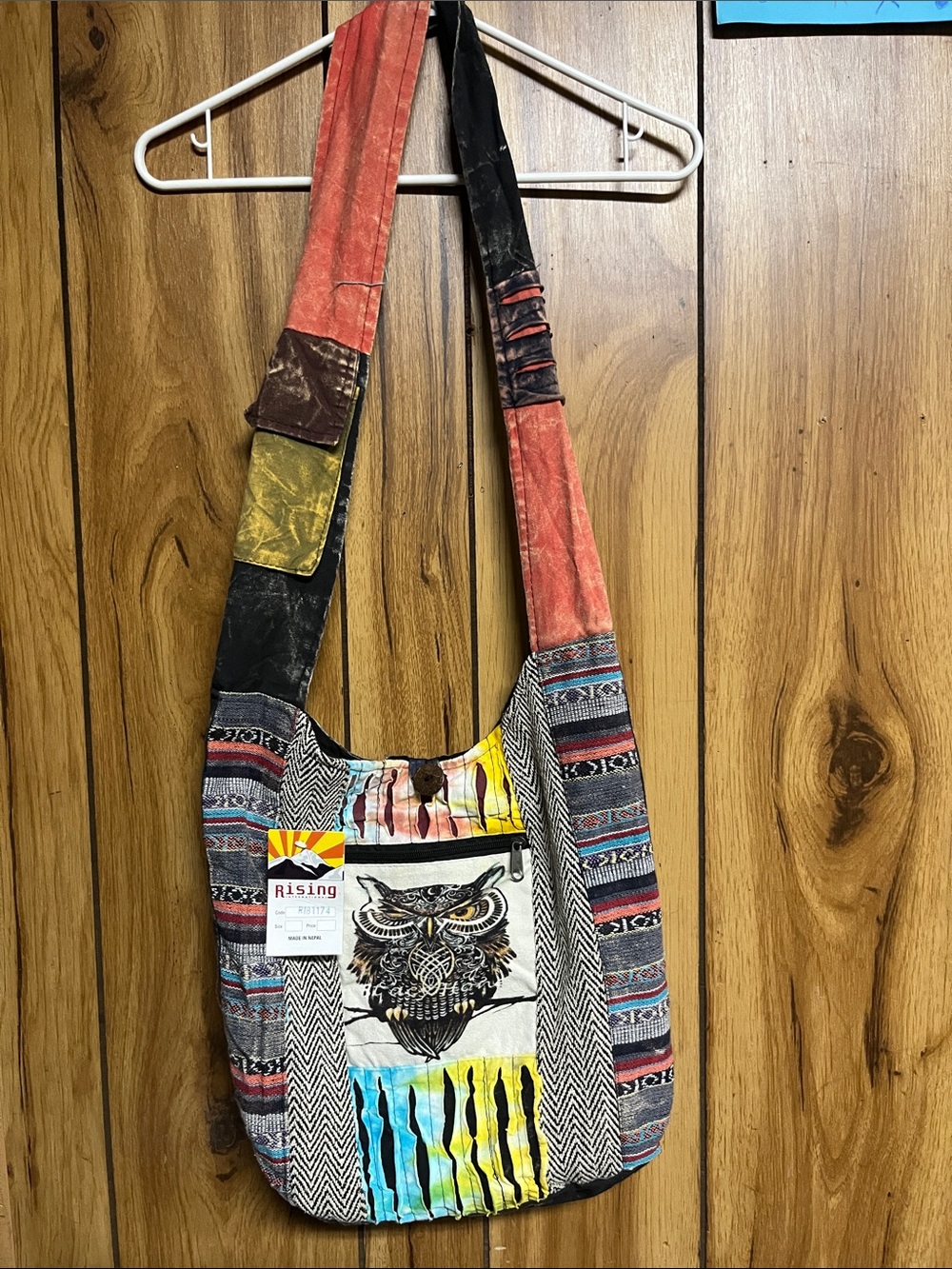 Boho Multicolor Owl-Print Crossbody Shoulder Bag